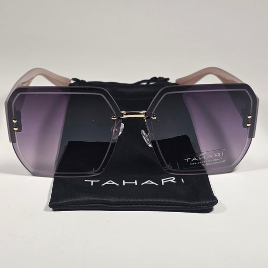 Tahari Rimless Geometric Sunglasses Nude Frame Smoke Gradient Lens TH941 GLDBR