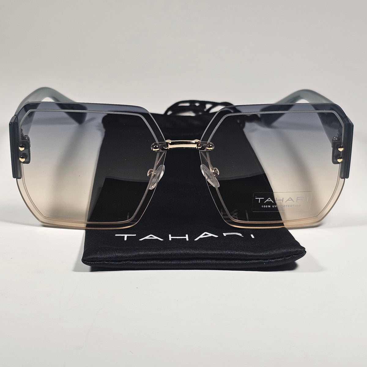 Tahari Rimless Geometric Sunglasses Green Frame Green Gradient Lens TH941 GLDGR