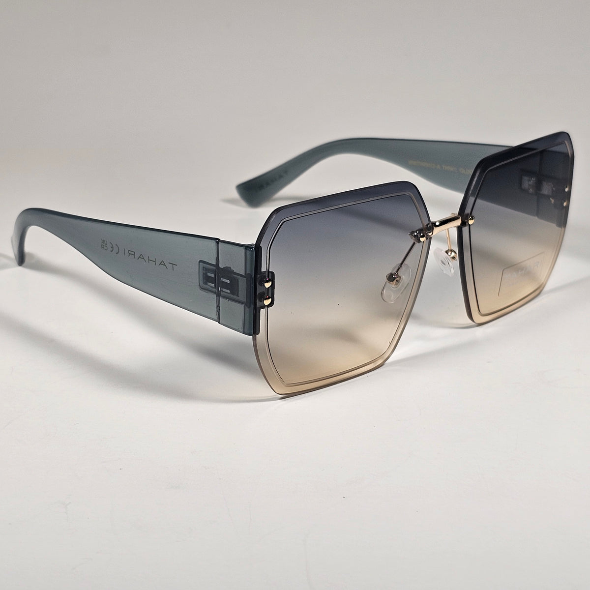Tahari Rimless Geometric Sunglasses Green Frame Green Gradient Lens TH941 GLDGR