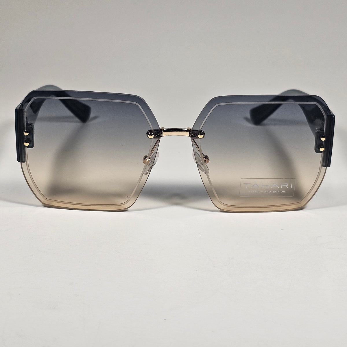 Tahari Rimless Geometric Sunglasses Green Frame Green Gradient Lens TH941 GLDGR