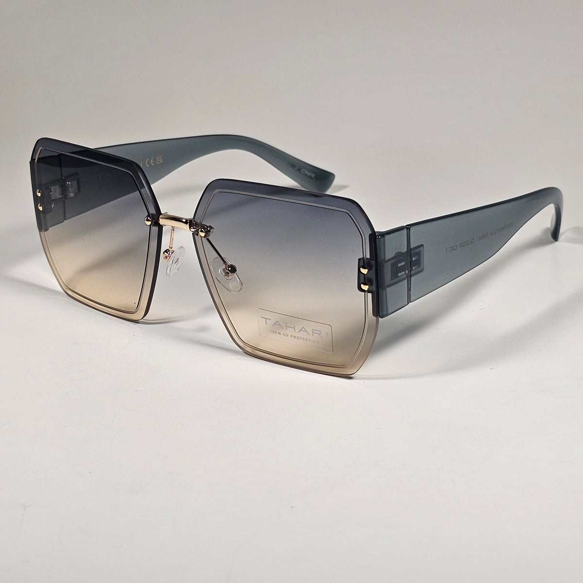 Tahari Rimless Geometric Sunglasses Green Frame Green Gradient Lens TH941 GLDGR
