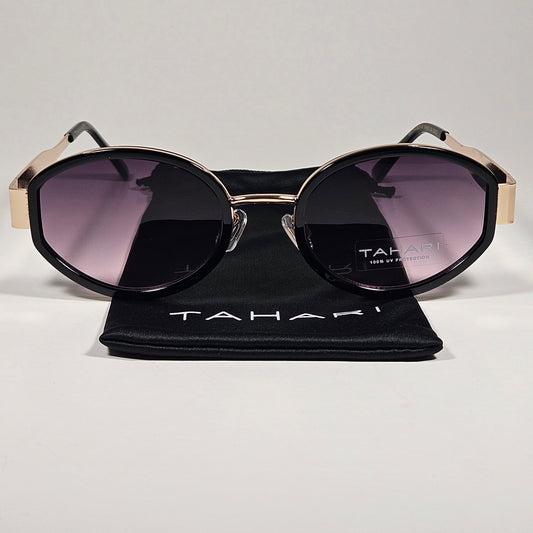 Tahari TH975 OX Oval Sunglasses Gold Tone Black Frame Smoke Gradient Lens