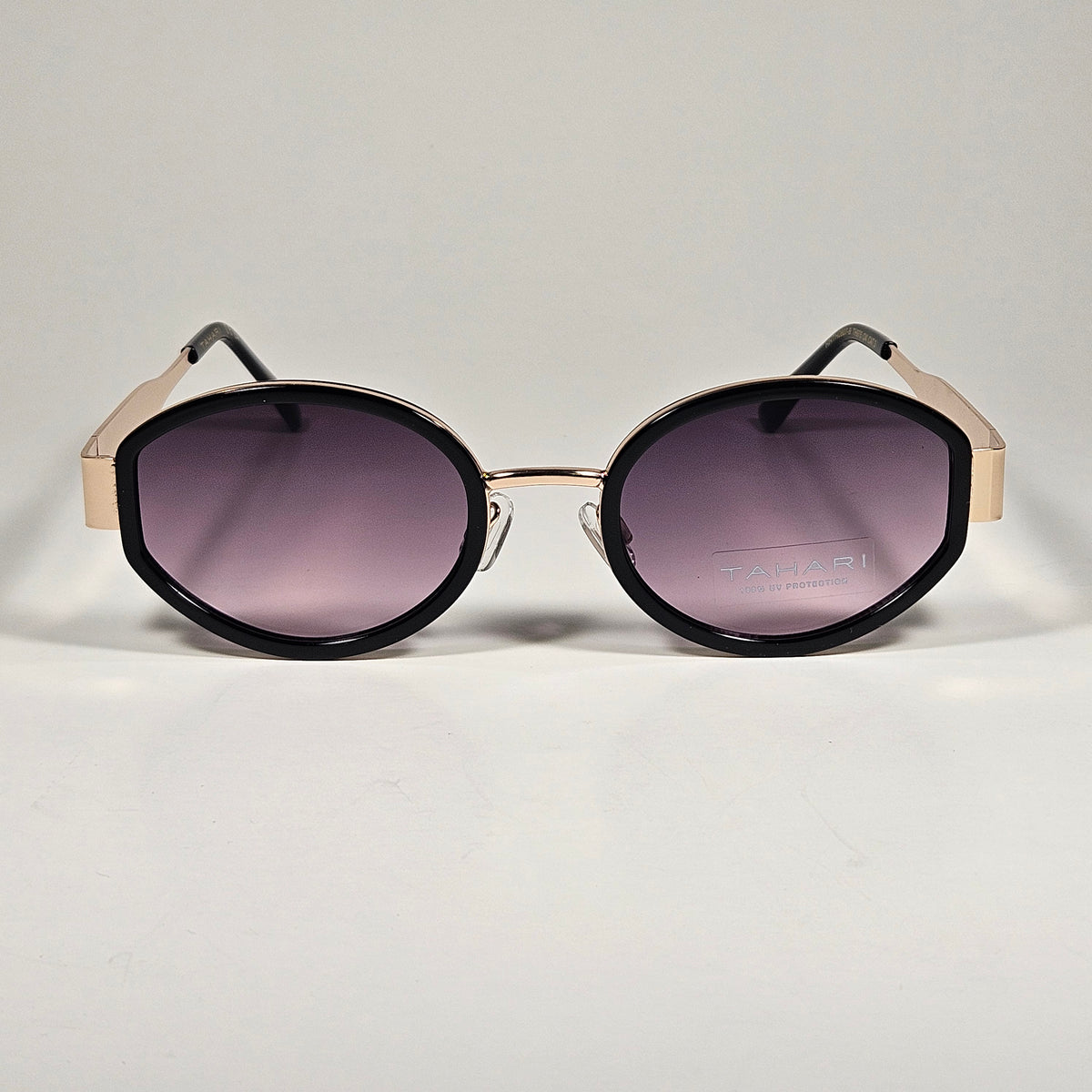 Tahari TH975 OX Oval Sunglasses Gold Tone Black Frame Smoke Gradient Lens