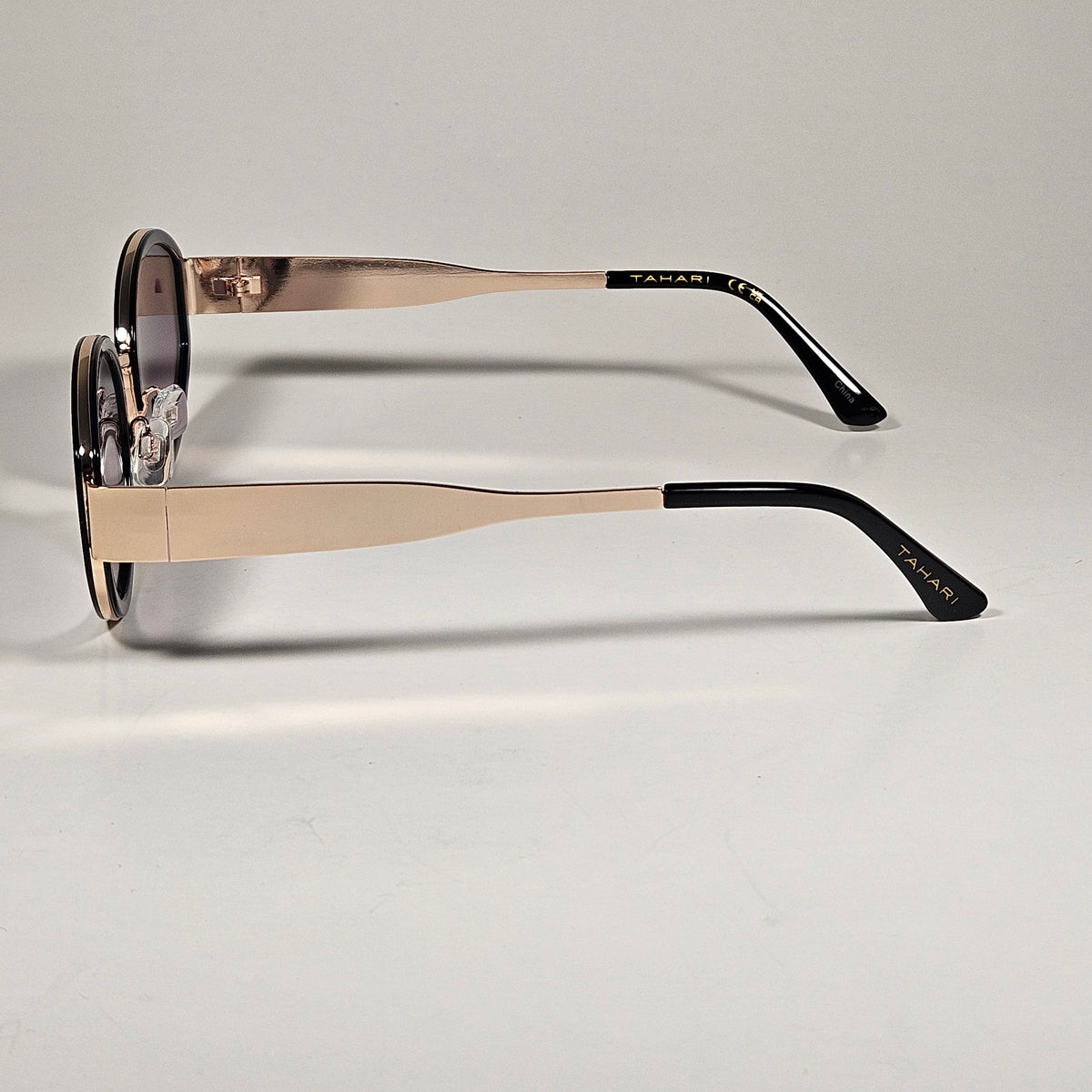 Tahari TH975 OX Oval Sunglasses Gold Tone Black Frame Smoke Gradient Lens