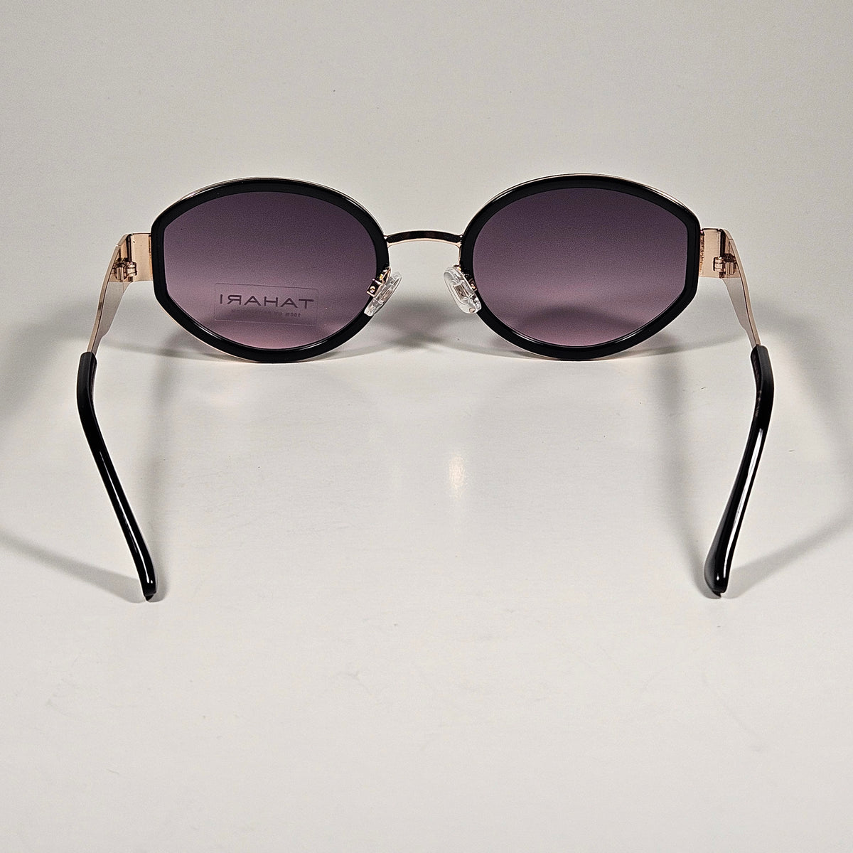 Tahari TH975 OX Oval Sunglasses Gold Tone Black Frame Smoke Gradient Lens