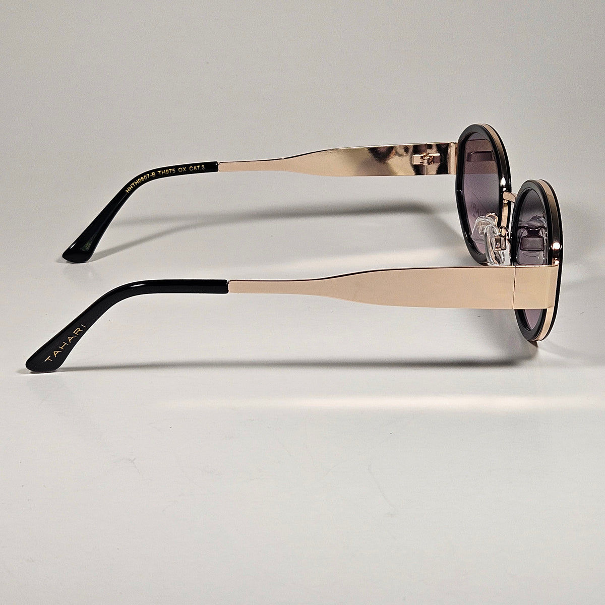 Tahari TH975 OX Oval Sunglasses Gold Tone Black Frame Smoke Gradient Lens