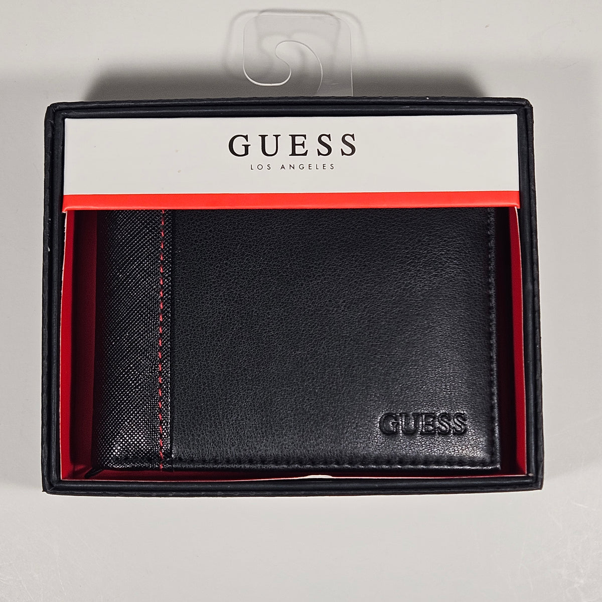 Guess Los Angeles Men's Bifold Wallet Faux Black Red Stitching 31GO220162