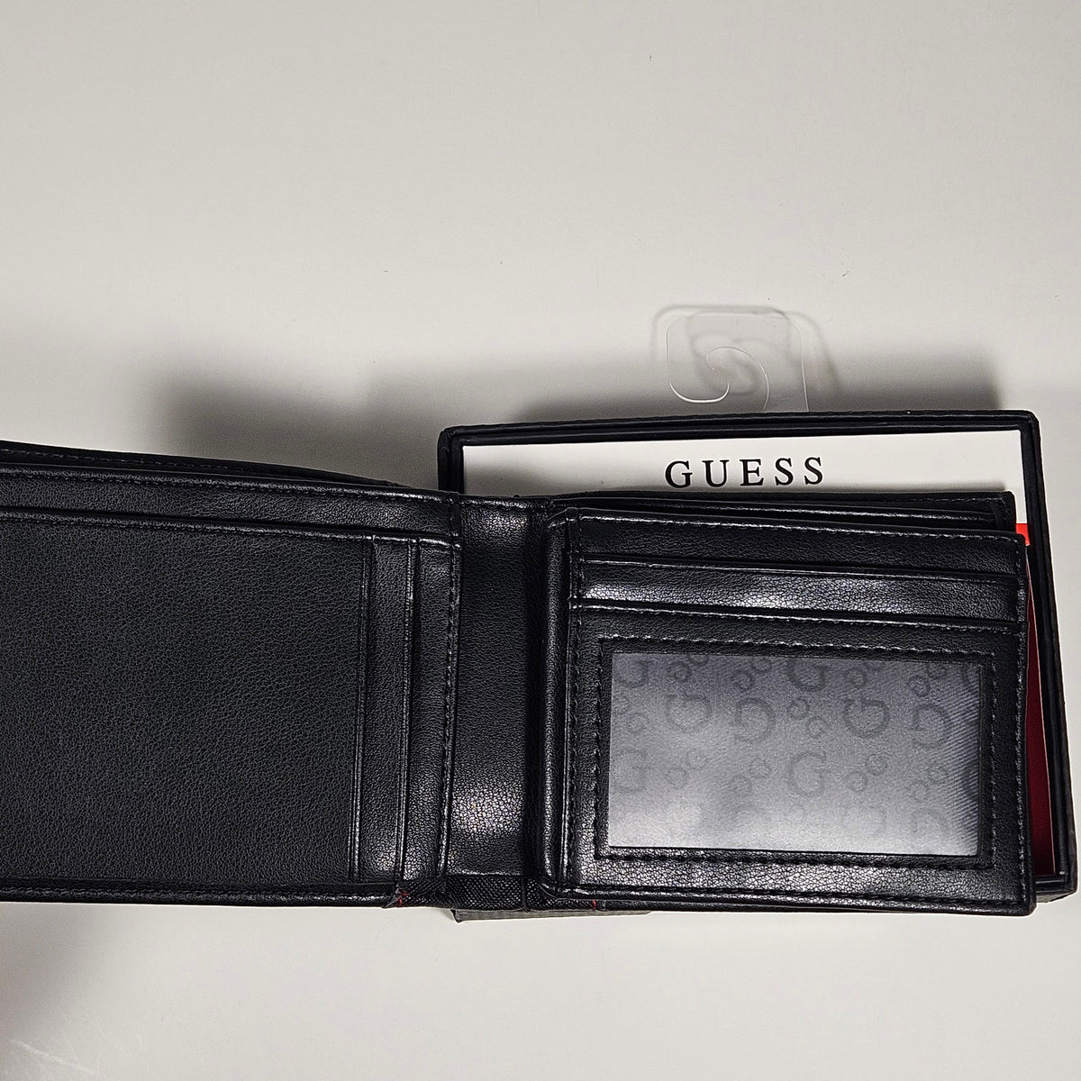 Guess Los Angeles Men's Bifold Wallet Faux Black Red Stitching 31GO220162