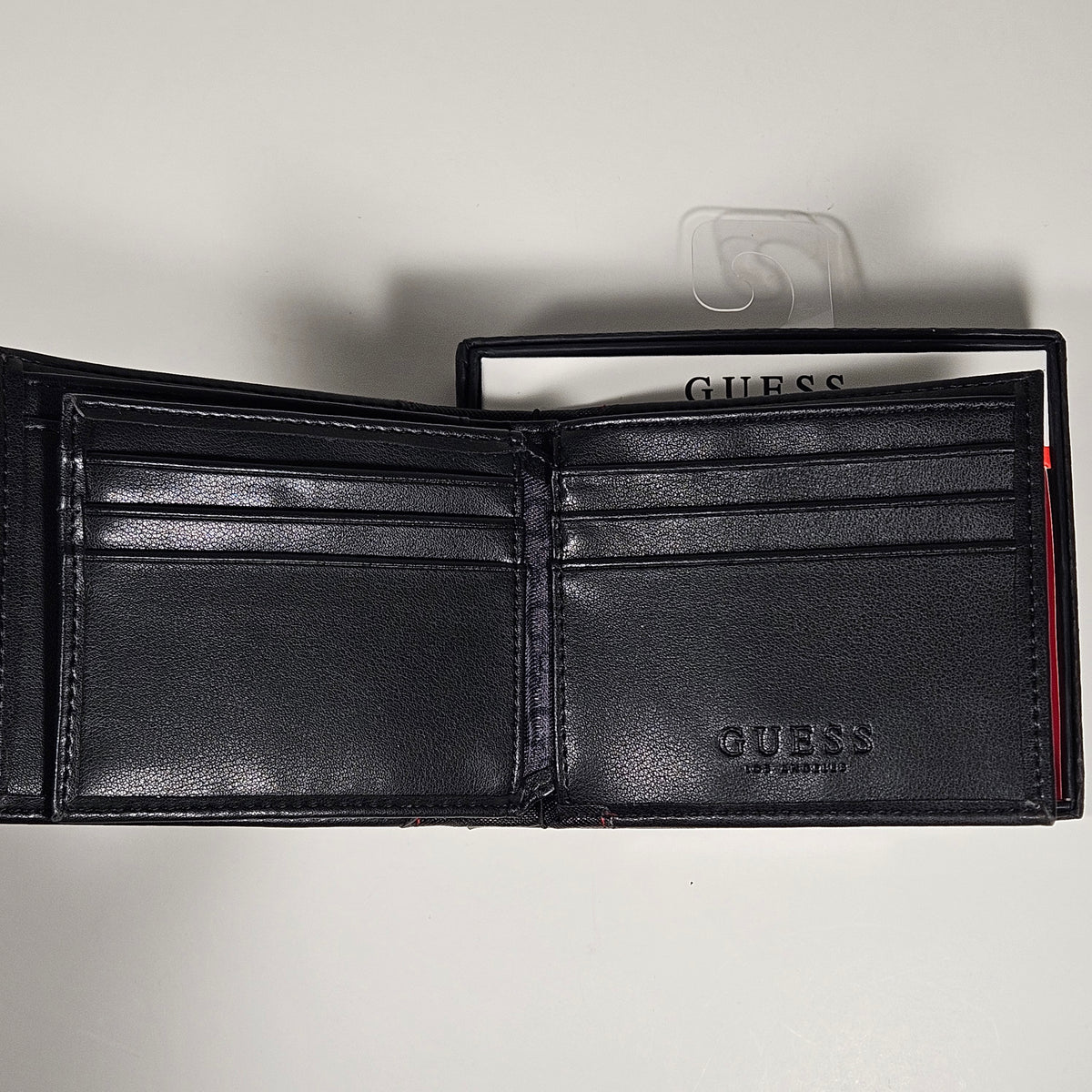 Guess Los Angeles Men's Bifold Wallet Faux Black Red Stitching 31GO220162