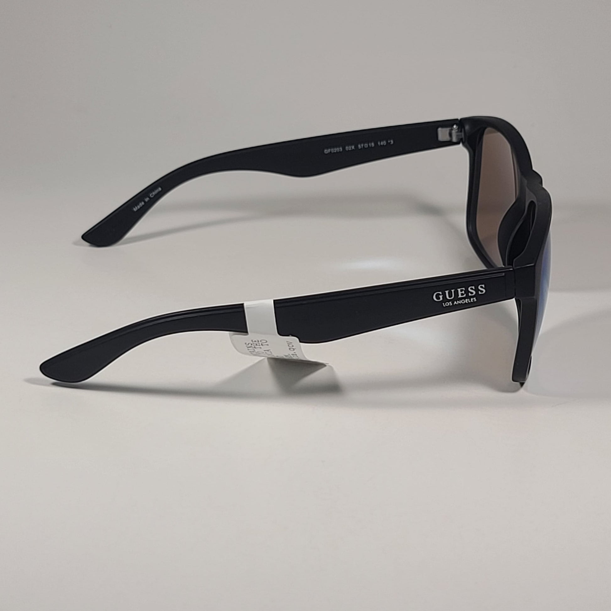 Guess GF0203 02X Square Sunglasses Matte Black Frame Blue Mirror Lens 57mm - Sunglasses
