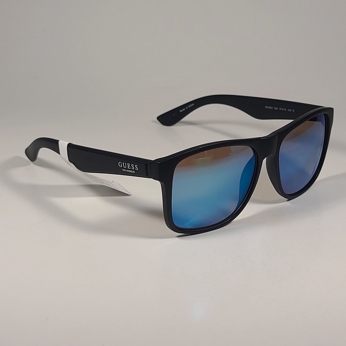 Guess GF0203 02X Square Sunglasses Matte Black Frame Blue Mirror Lens 57mm - Sunglasses