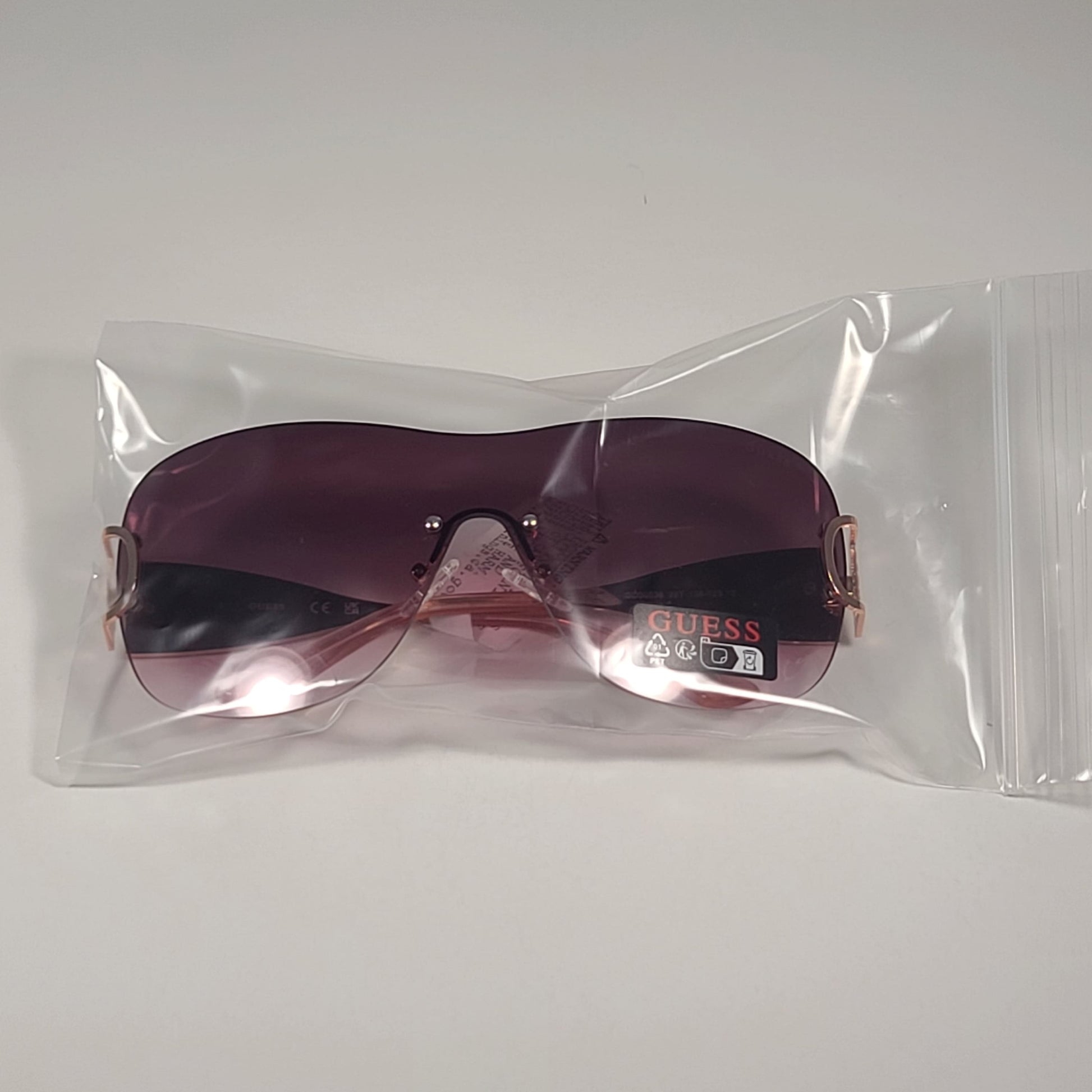 Guess GO00038 28T Rimless Shield Sunglasses Rose Gold Frame Pink Gradient Lens - Sunglasses