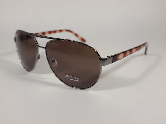 Calvin Klein Aviator Pilot Sunglasses CK19321S 008 Gunmetal And Brown Frame Brown Lens - Sunglasses