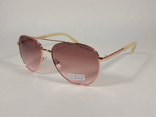 Tommy Hilfiger Lindsay Aviator Sunglasses Copper Tone Frame Pink Gradient Lens LINDSAY WM OL275 - Sunglasses
