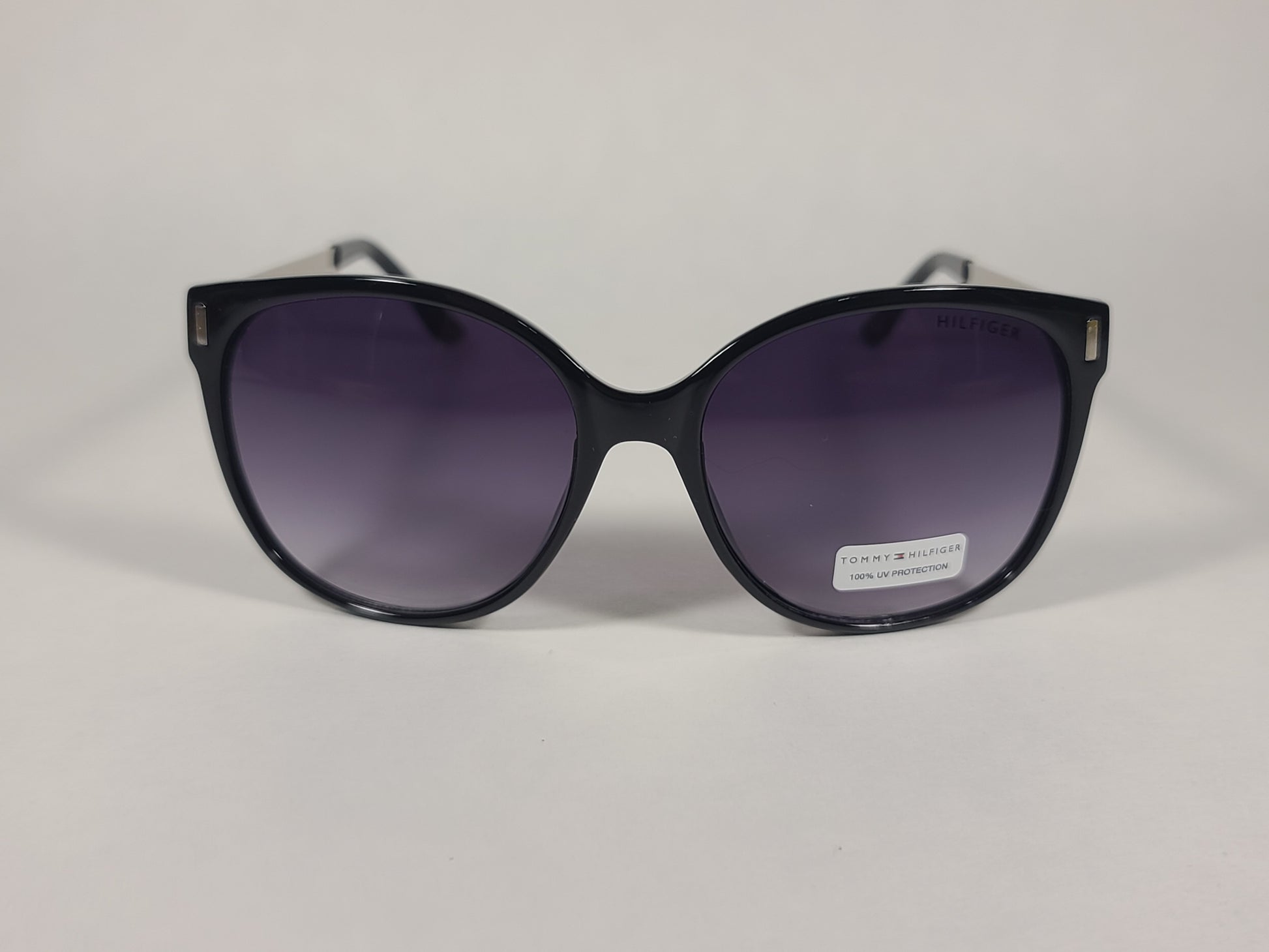 Tommy Hilfiger Breeda Sunglasses Shiny Black And Silver Frame Smoke Gradient Lens BREEDA WP OL429P - Sunglasses