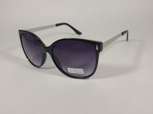 Tommy Hilfiger Breeda Sunglasses Shiny Black And Silver Frame Smoke Gradient Lens BREEDA WP OL429P - Sunglasses