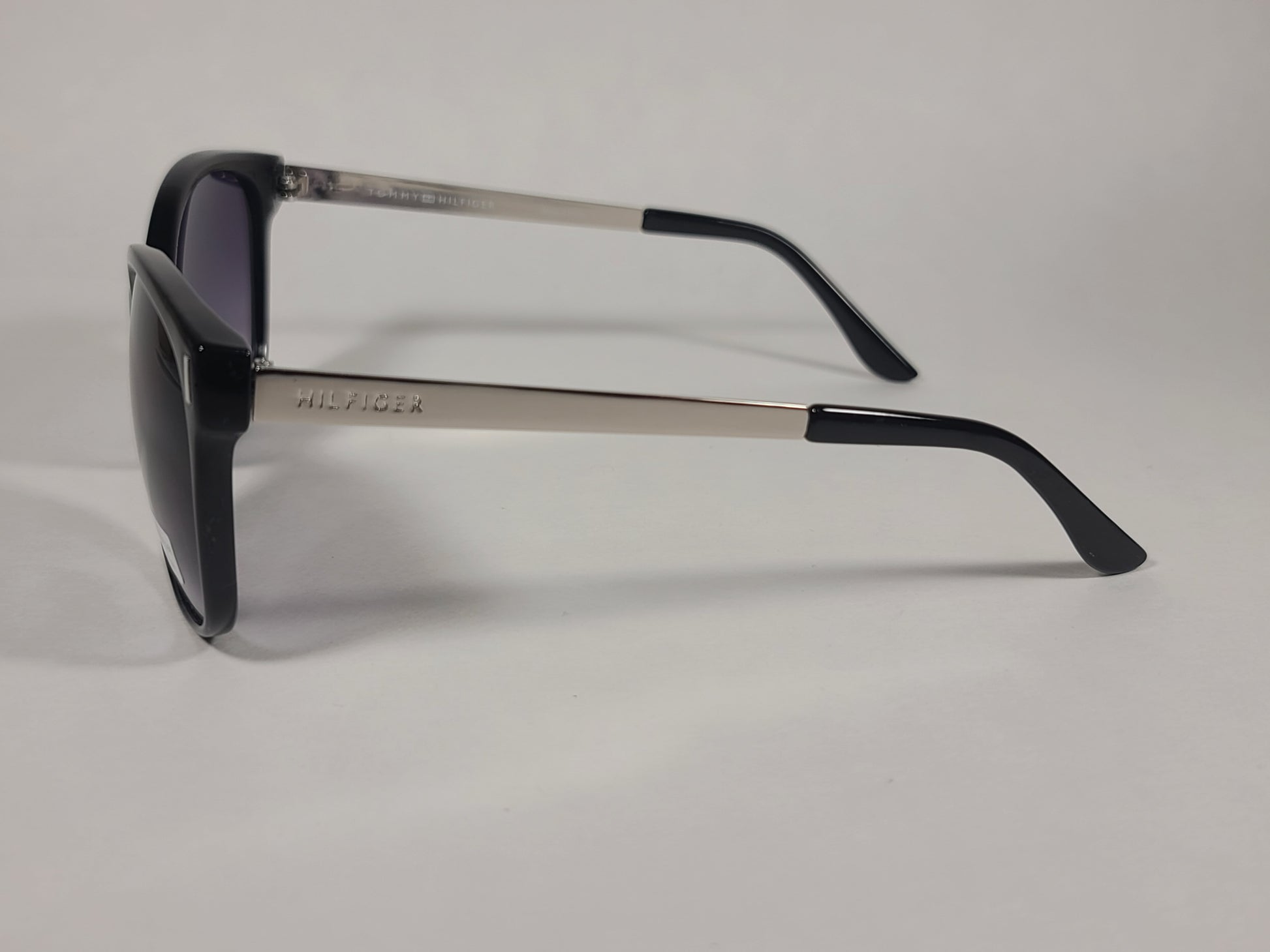 Tommy Hilfiger Breeda Sunglasses Shiny Black And Silver Frame Smoke Gradient Lens BREEDA WP OL429P - Sunglasses