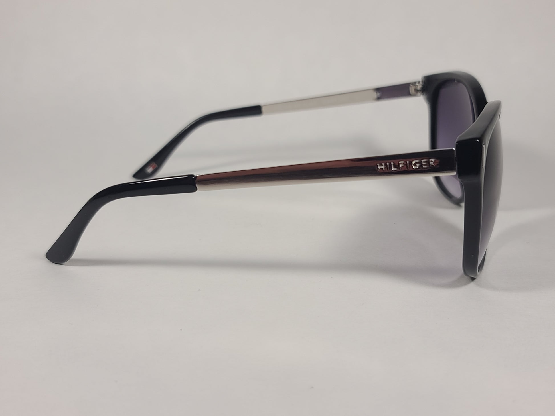 Tommy Hilfiger Breeda Sunglasses Shiny Black And Silver Frame Smoke Gradient Lens BREEDA WP OL429P - Sunglasses