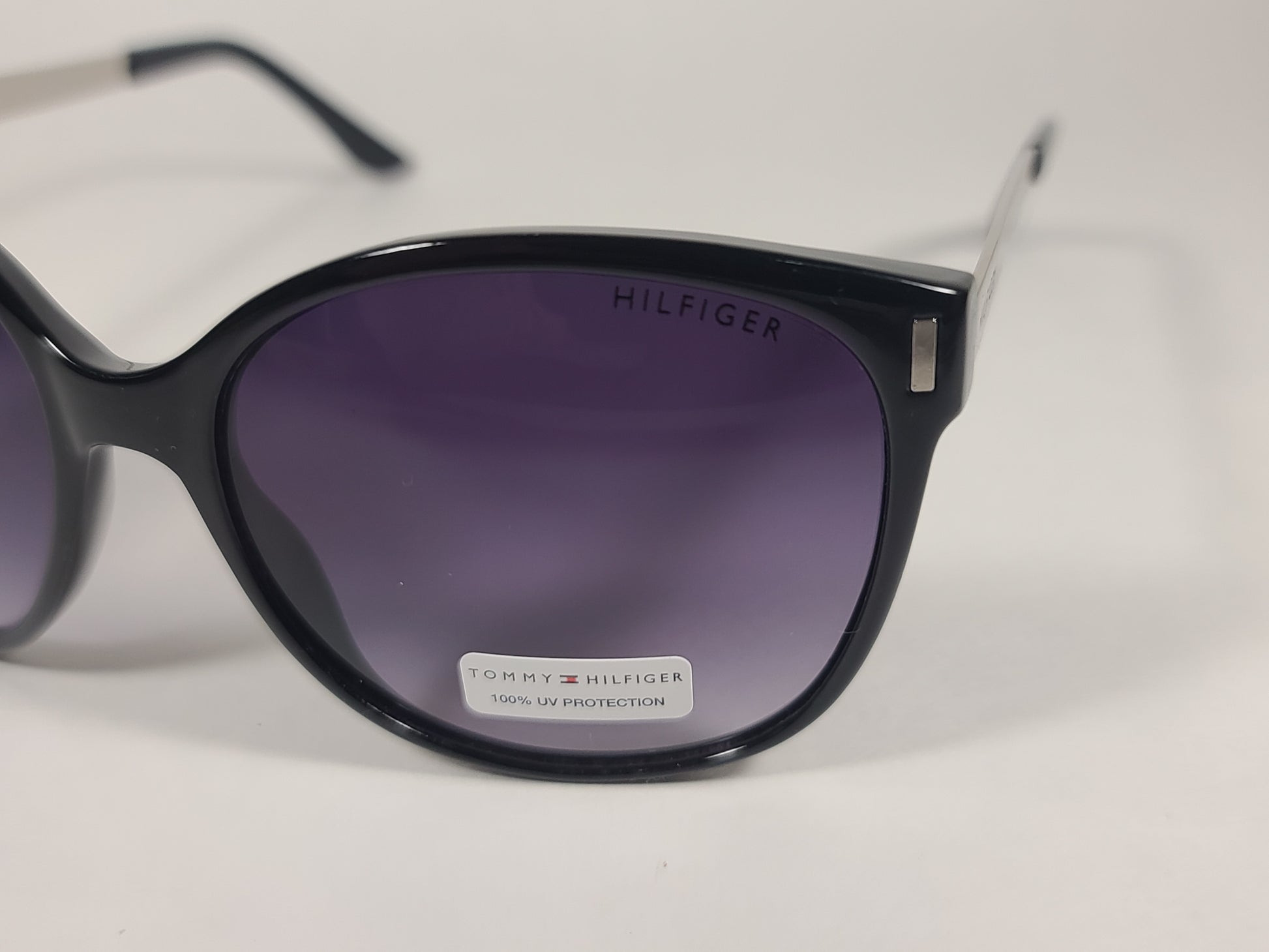 Tommy Hilfiger Breeda Sunglasses Shiny Black And Silver Frame Smoke Gradient Lens BREEDA WP OL429P - Sunglasses
