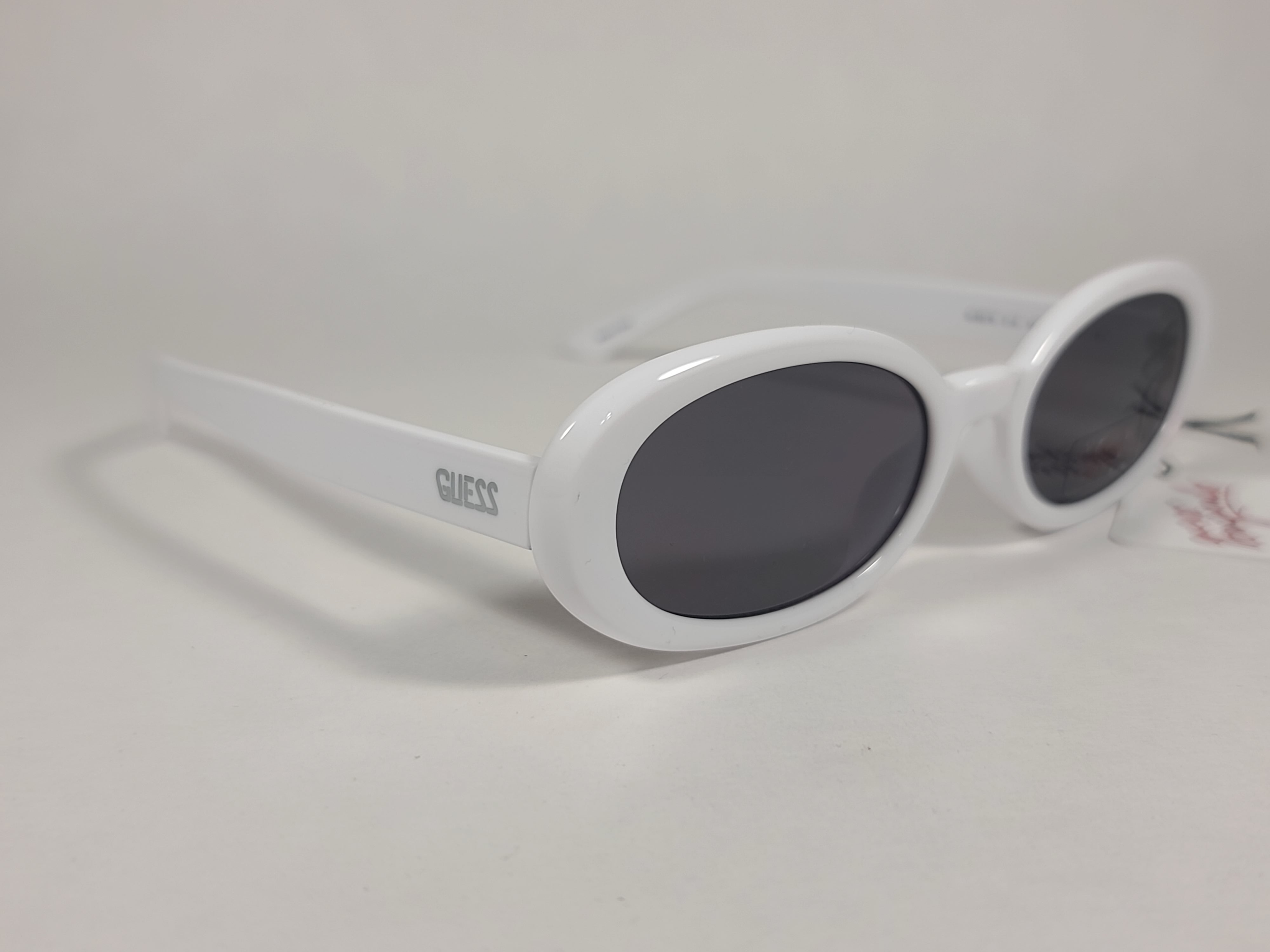 Guess Originals Small Oval Sunglasses White Frame Gray Lens GU8216 21A TheSunglassFashion