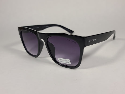 Tommy Hilfiger Kim Squared Sunglasses Shiny Black Frame Smoke Gradient Lens KIM WP OL450 - Sunglasses