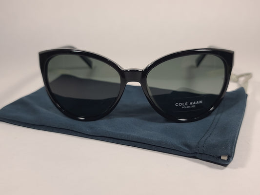 Cole Haan Cat Eye Polarized Sunglasses Shiny Black Green CH7046 003 BLACK GREEN - Sunglasses