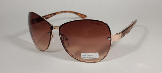 Tommy Hilfiger Melone Rimless Sunglasses Gold and Tortoise Frame Brown Gradient Lens - Sunglasses