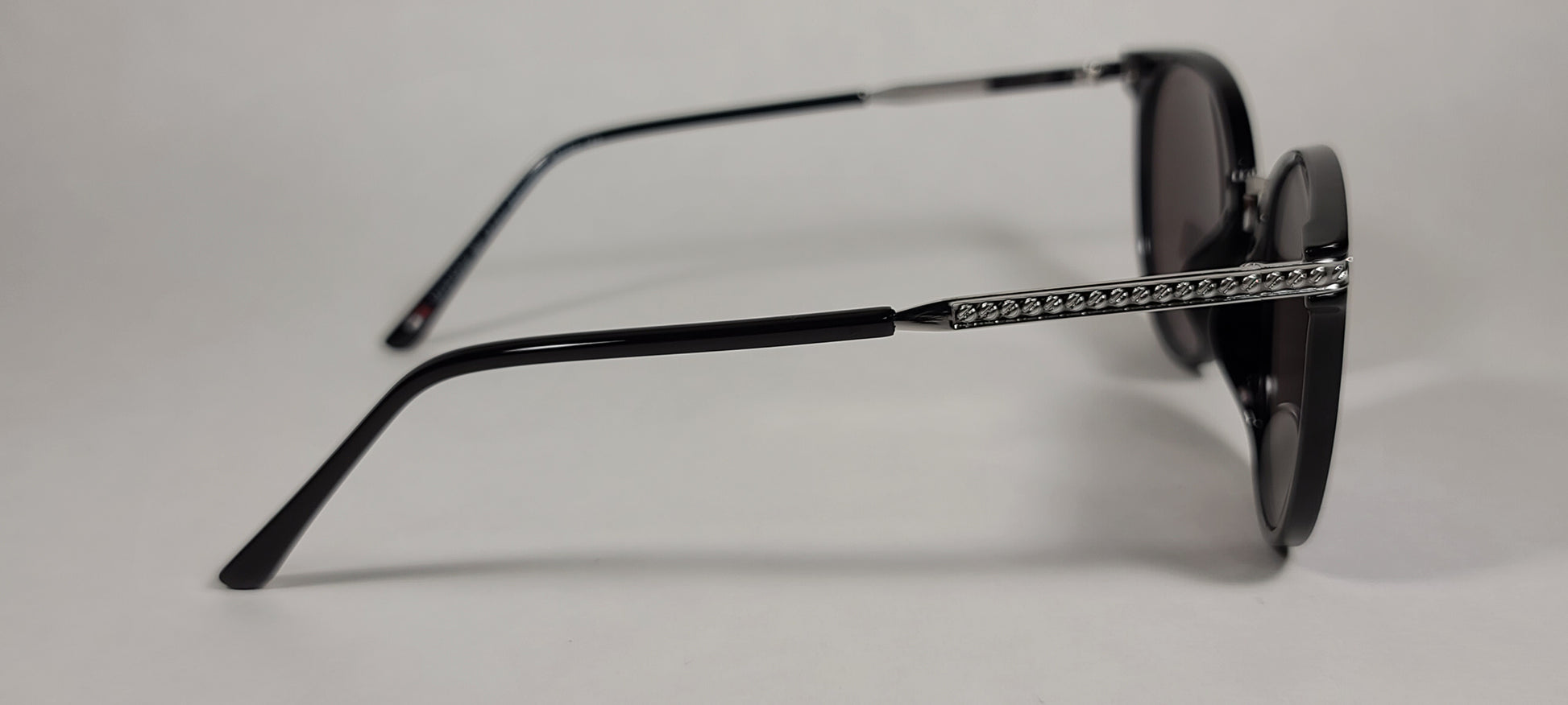 Tommy Hilfiger Mystique Sunglasses Shiny Black And Silver Frame Blue Mirror Lens MYSTIQUE WP OL510 - Sunglasses