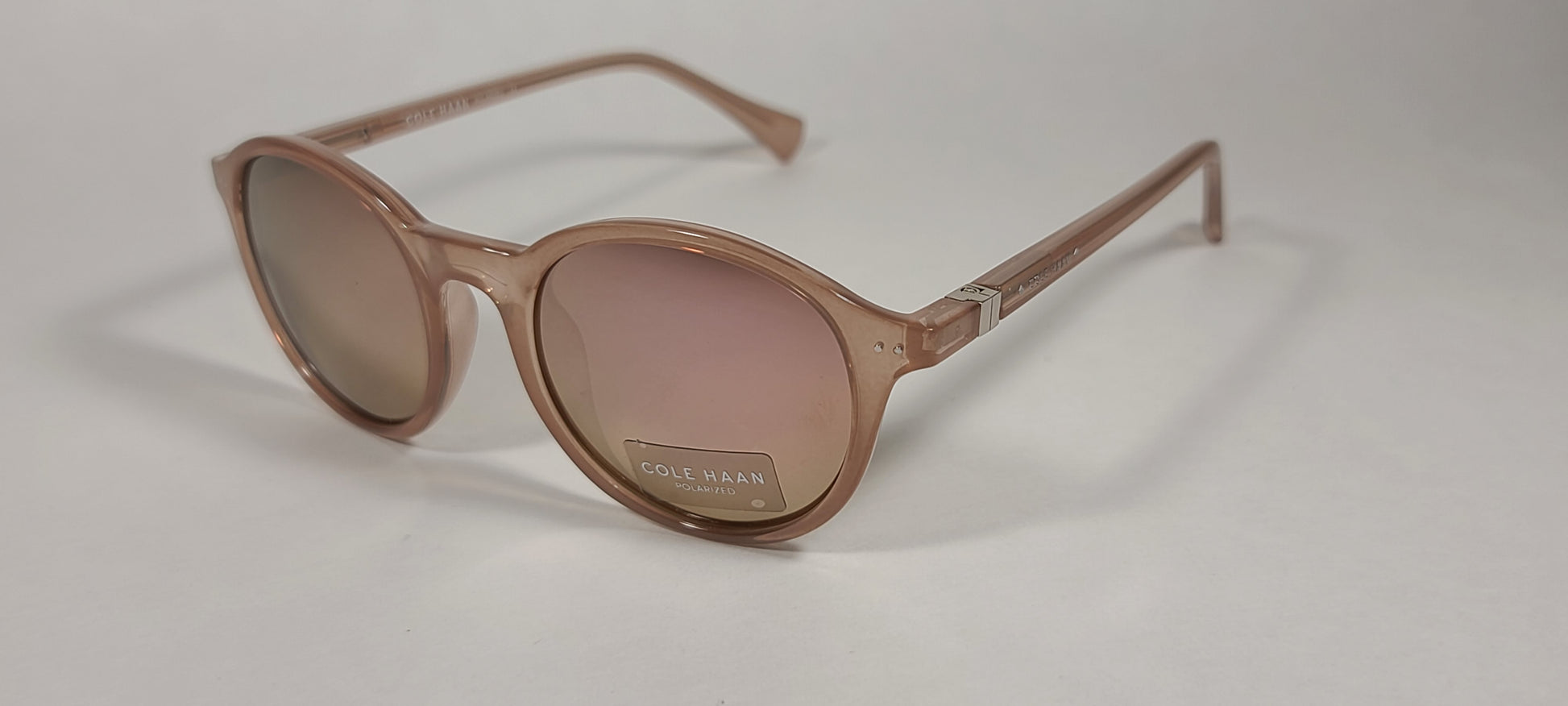 Cole Haan Round Polarized Sunglasses Tan Crystal Blush Pink Mirror Lens CH9003 651 BLUSH - Sunglasses