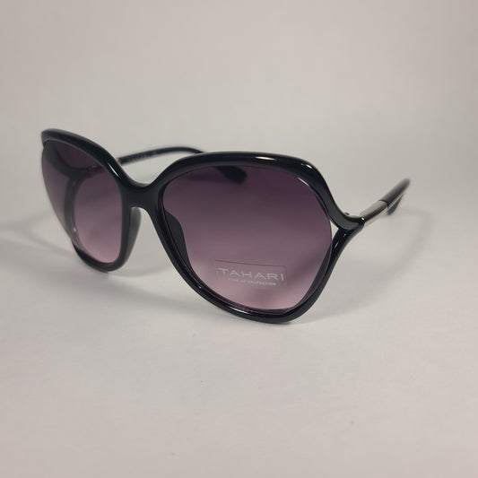 Tahari Butterfly Vented Sunglasses Shiny Black Frame Smoke Gradient Lens TH740 OX - Sunglasses