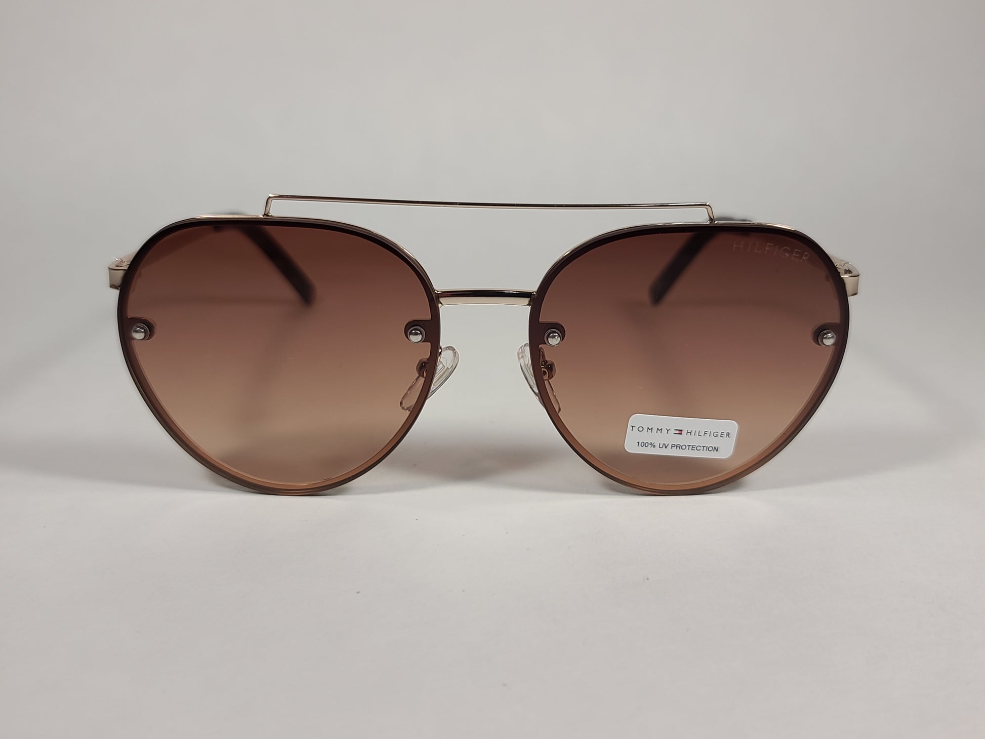Tommy Hilfiger Kendall Rimless Aviator Sunglasses Gold Brown Tortoise Frame Brown Gradient Lens KENDALL WM OL470 - Sunglasses