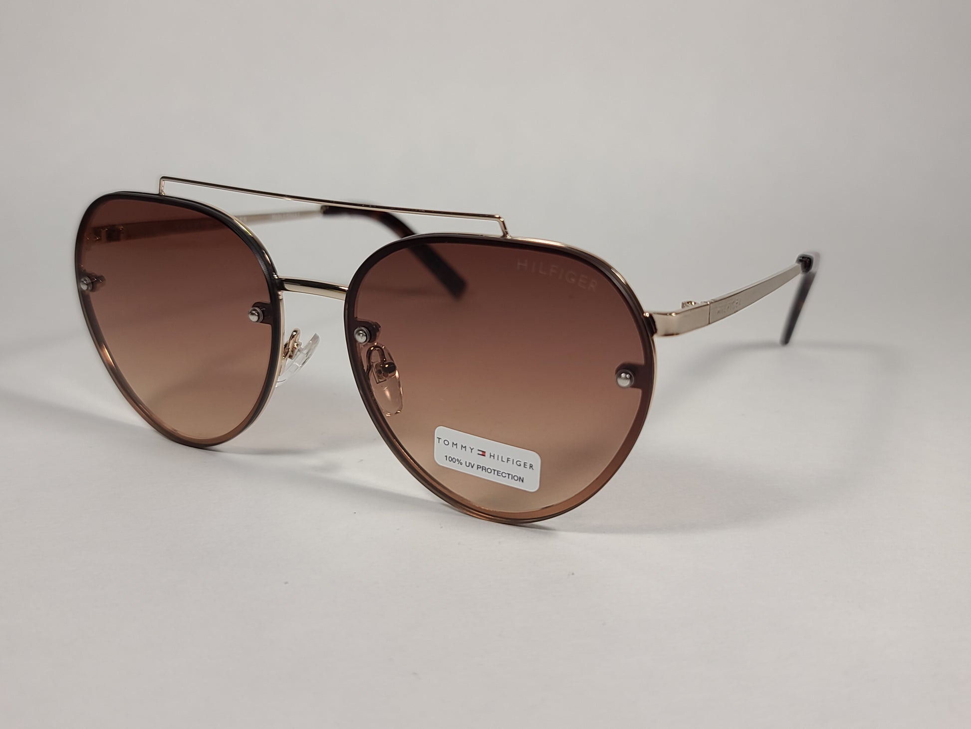 Tommy Hilfiger Kendall Rimless Aviator Sunglasses Gold Brown Tortoise Frame Brown Gradient Lens KENDALL WM OL470 - Sunglasses