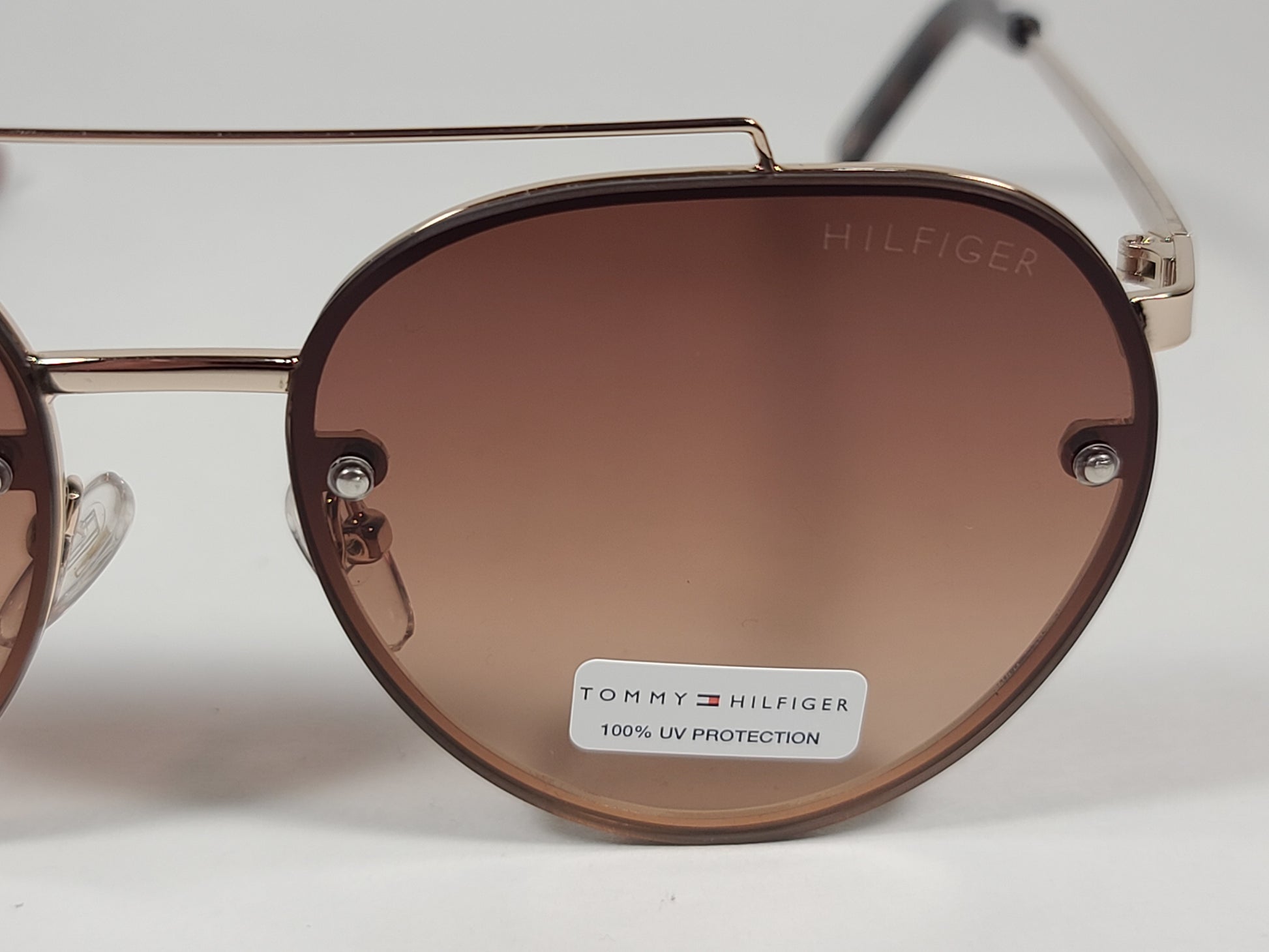 Tommy Hilfiger Kendall Rimless Aviator Sunglasses Gold Brown Tortoise Frame Brown Gradient Lens KENDALL WM OL470 - Sunglasses