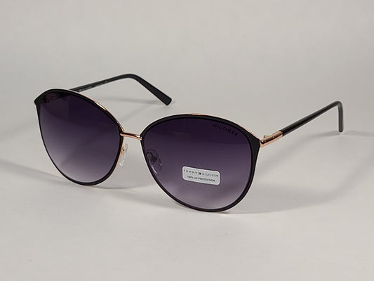 Tommy Hilfiger Shuri Cat Eye Sunglasses Shiny Black and Gold Frame Smoke Gradient Lens SHURI WM OL504 - Sunglasses