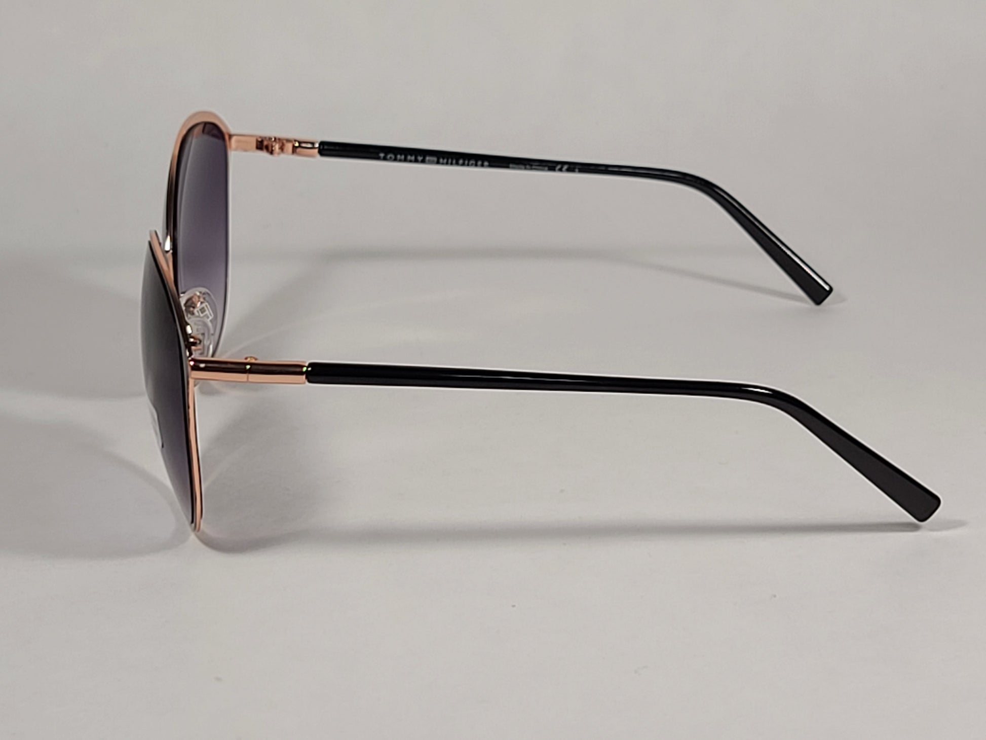 Tommy Hilfiger Shuri Cat Eye Sunglasses Shiny Black and Gold Frame Smoke Gradient Lens SHURI WM OL504 - Sunglasses