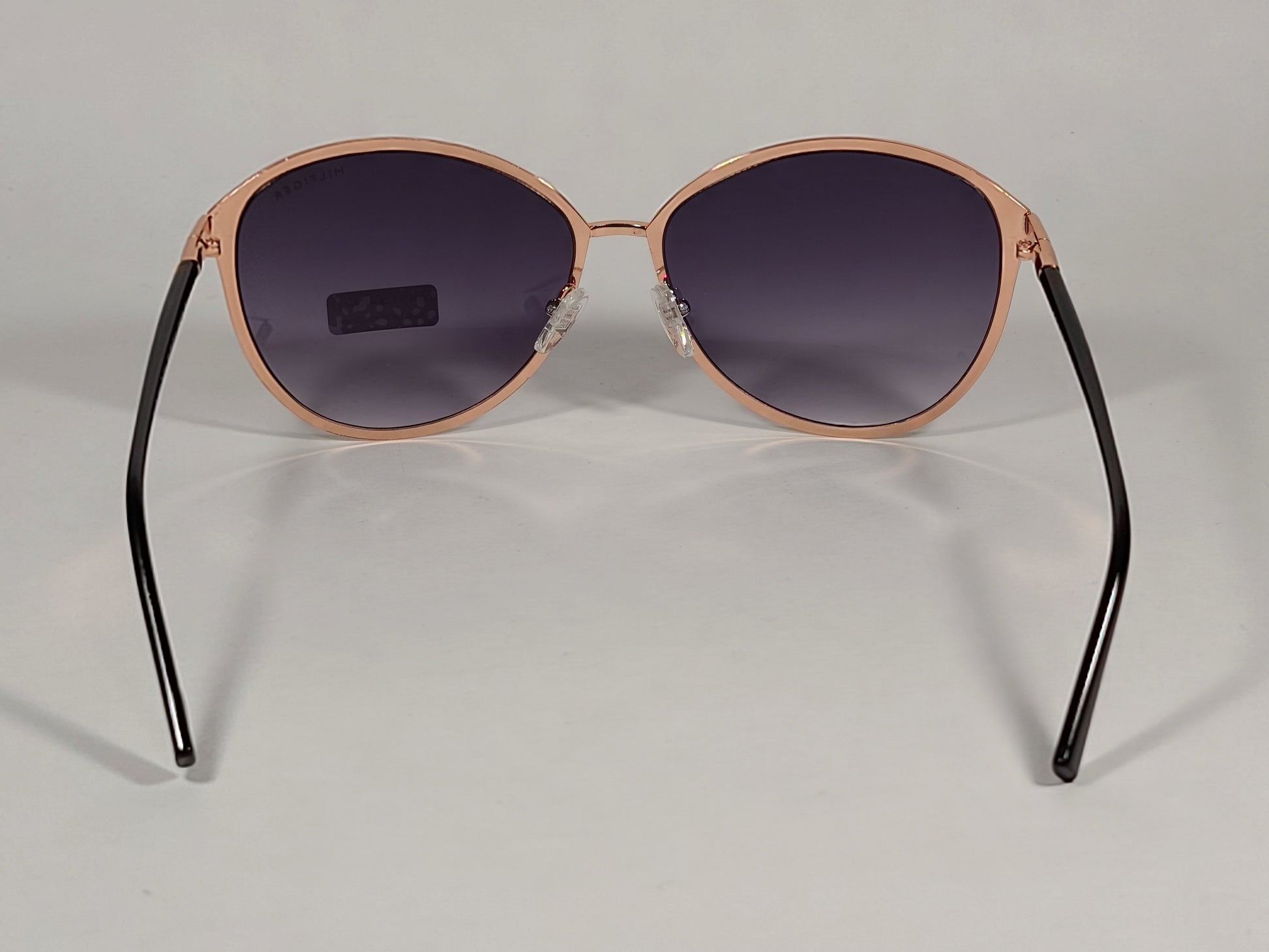 Tommy Hilfiger Shuri Cat Eye Sunglasses Shiny Black and Gold Frame Smoke Gradient Lens SHURI WM OL504 - Sunglasses