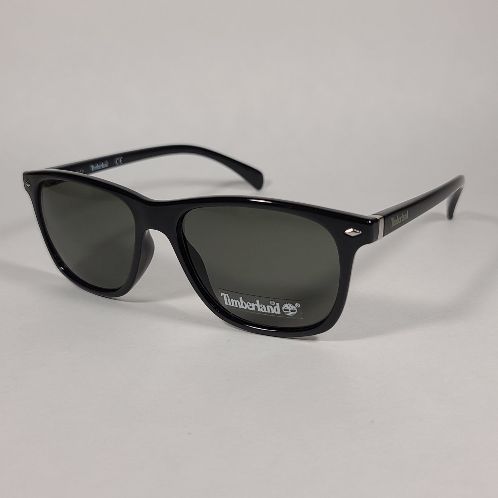 Timberland Square Sunglasses Shiny Black Frame Green Lens TB7140 01N - Sunglasses