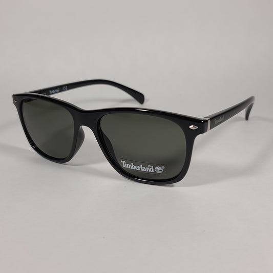 Timberland Square Sunglasses Shiny Black Frame Green Lens TB7140 01N - Sunglasses