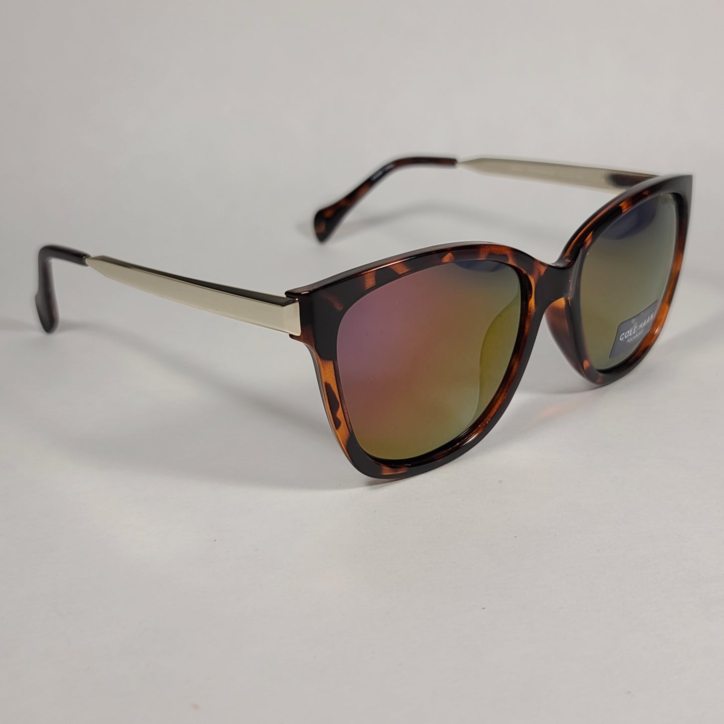 Cole Haan Square Polarized Sunglasses Tortoise And Gold Frame Mirror Lens CH9001 215 TORTOISE - Sunglasses