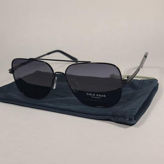 Cole Haan Polarized Navigator Sunglasses Shiny Black Frame Gray Lens CH8002 001 BLACK - Sunglasses