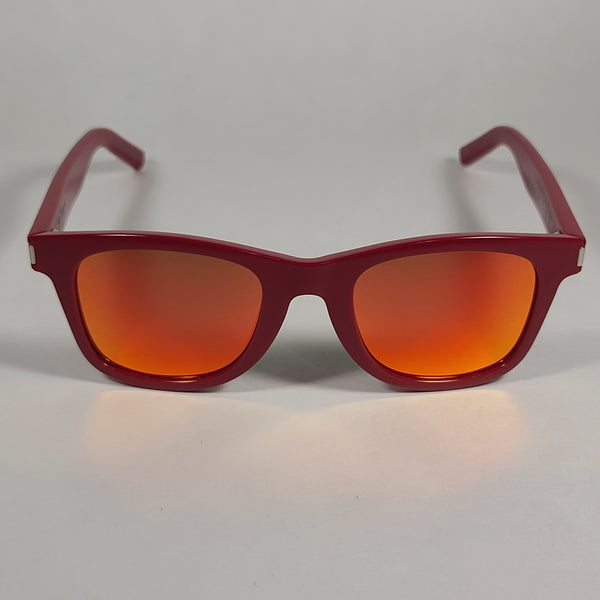 Saint Laurent Square Sunglasses Red Frame Orange Mirror Flash Lens SL5