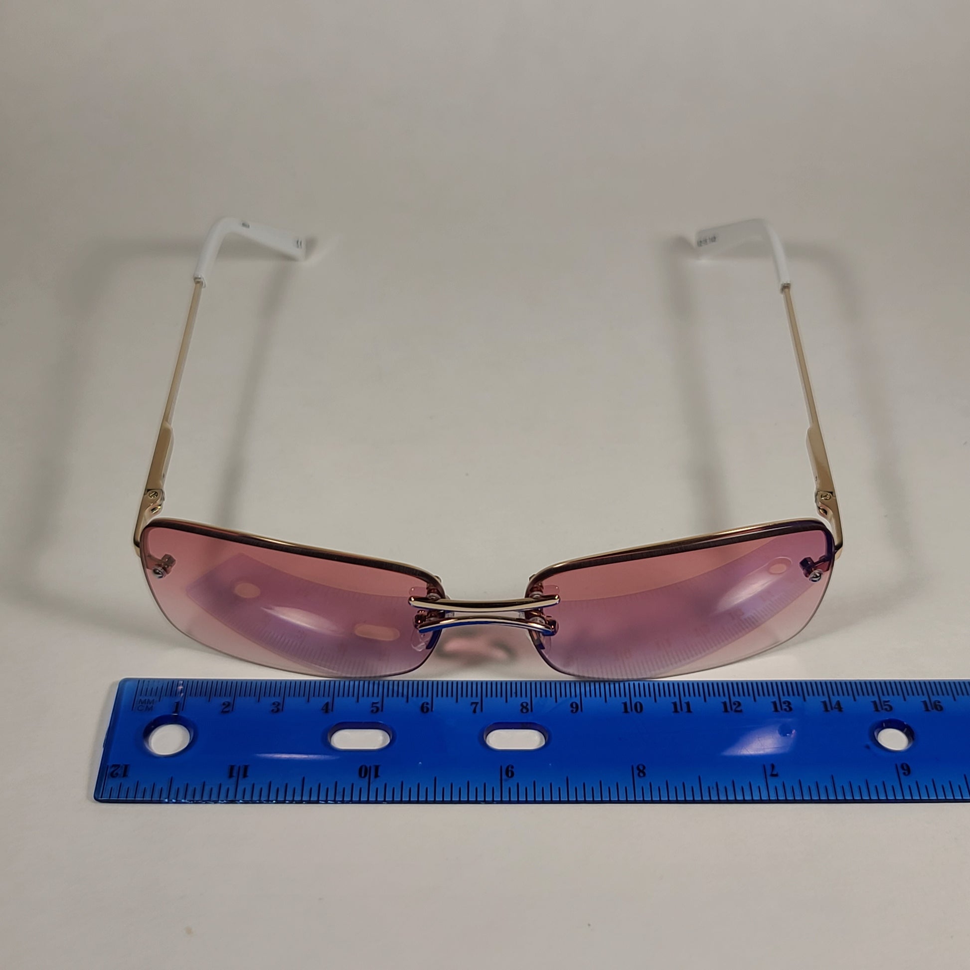Le Specs That’s Hot Rimless Rectangle Bright Gold Frame Pink Gradient Lens LSP2002163 - Sunglasses
