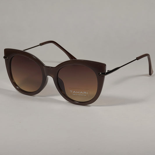 Tahari Round Cat Eye Sunglasses Brown Frame Brown Gradient Lens TH677 BRN - Sunglasses
