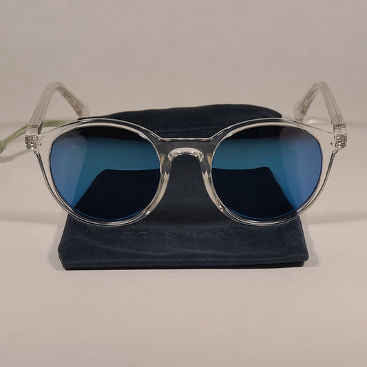 Cole Haan Round Polarized Sunglasses Crystal Clear Frame Blue Flash Mirror Lens CH9003 971 CRYSTAL/BLUE FLASH - Sunglasses