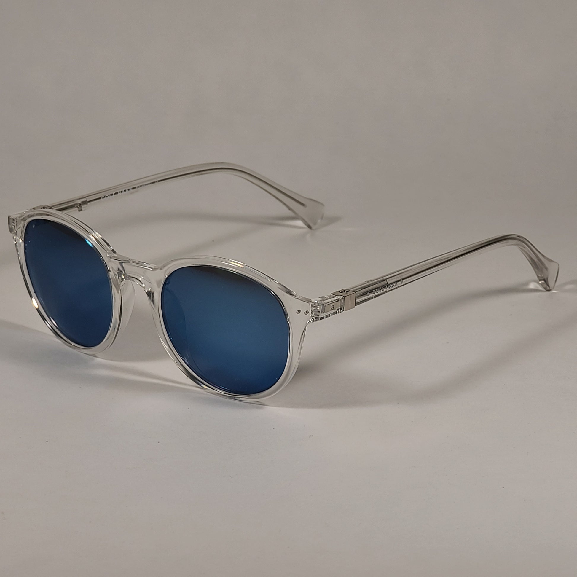 Cole Haan Round Polarized Sunglasses Crystal Clear Frame Blue Flash Mirror Lens CH9003 971 CRYSTAL/BLUE FLASH - Sunglasses