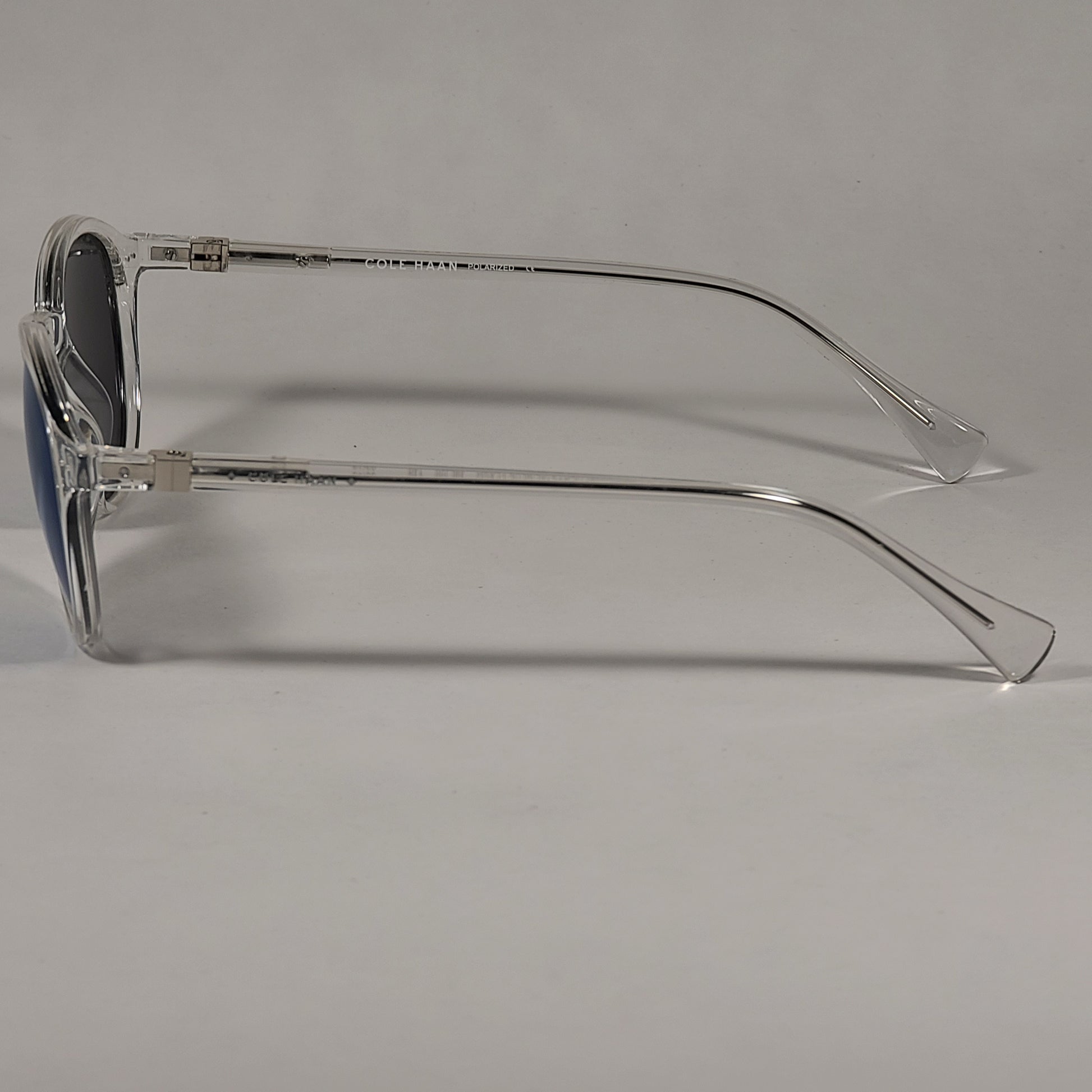 Cole Haan Round Polarized Sunglasses Crystal Clear Frame Blue Flash Mirror Lens CH9003 971 CRYSTAL/BLUE FLASH - Sunglasses