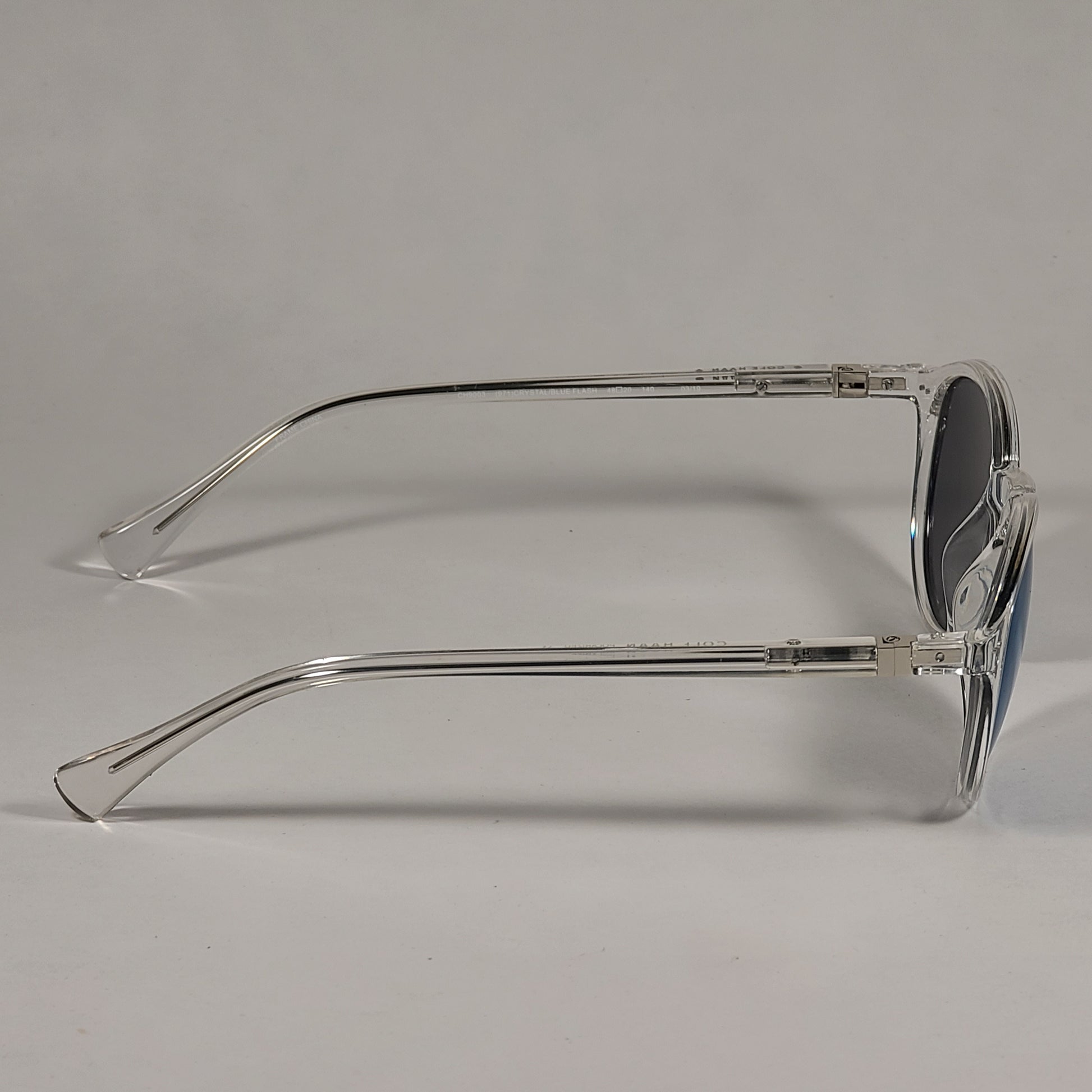Cole Haan Round Polarized Sunglasses Crystal Clear Frame Blue Flash Mirror Lens CH9003 971 CRYSTAL/BLUE FLASH - Sunglasses