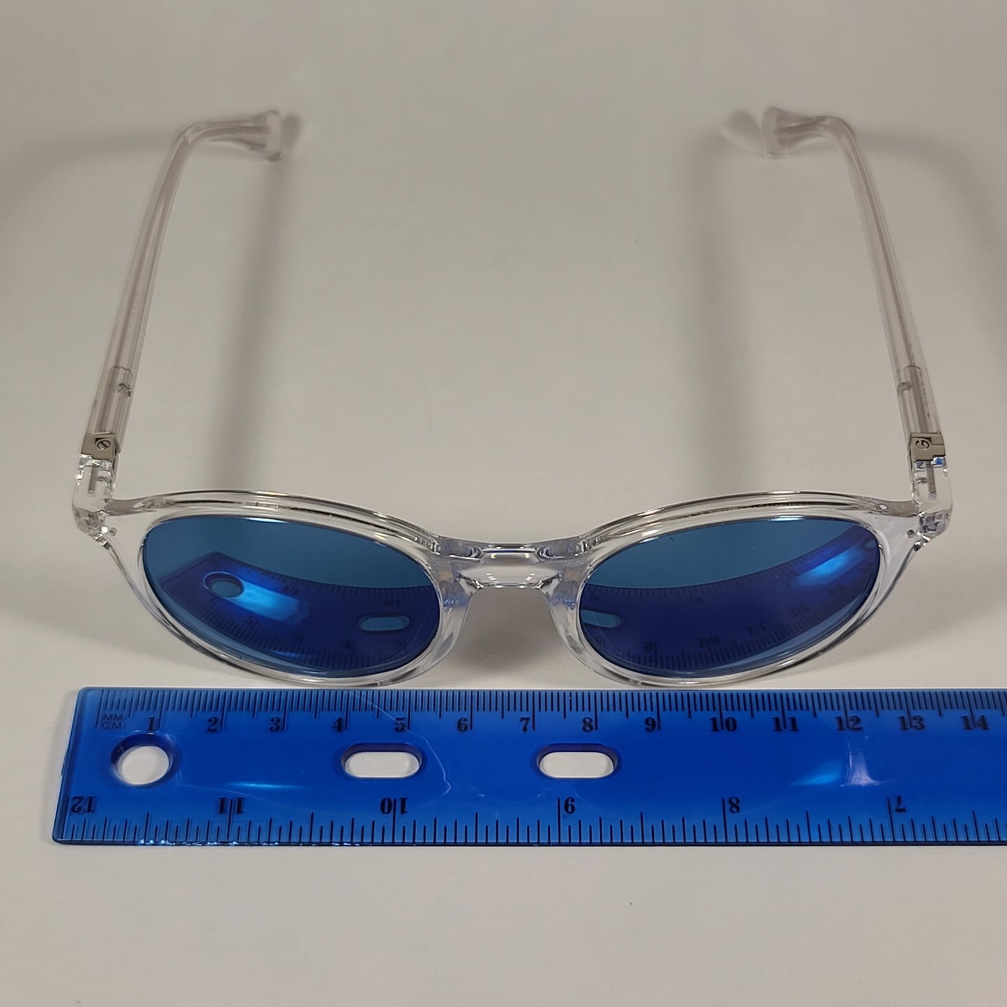 Cole Haan Round Polarized Sunglasses Crystal Clear Frame Blue Flash Mirror Lens CH9003 971 CRYSTAL/BLUE FLASH - Sunglasses