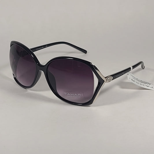 Tahari Oversize Vented Butterfly Sunglasses Shiny Black Frame Gray Gradient Lens TH127 OX - Sunglasses
