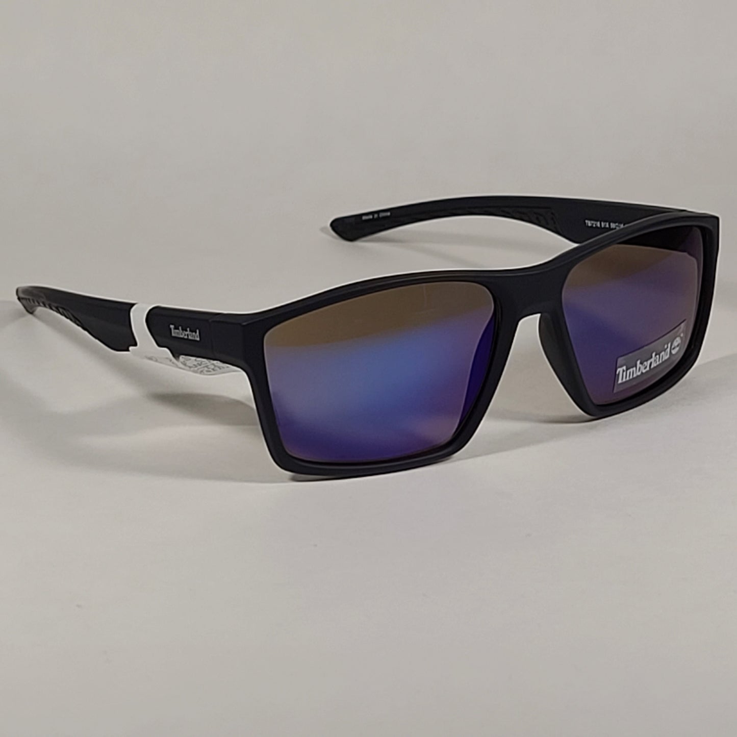 Timberland Rectangular Sunglasses Matte Black Plastic Frame Blue Violet Lens TB7218 91X - Sunglasses